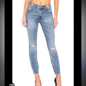One Teaspoon Distressed Blue Ankle High Waist Freebird Jeans